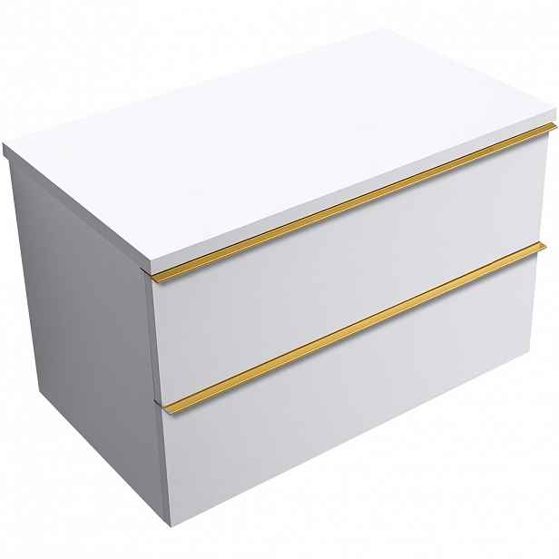 Koupelnová skříňka Velora - bílá matná, úchytka zlatá + deska pod umyvadlo Navira Pro - 36 mm - 80x56,6x46,5 cm