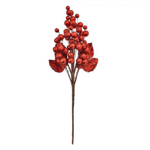 Vánoční červená umělá třpytivá větvička s bobulemi - 8*6*34 cm Clayre & Eef