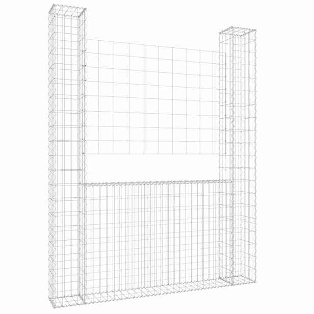 vidaXL Gabionový koš ve tvaru U se 2 sloupky železo 140 x 20 x 200 cm