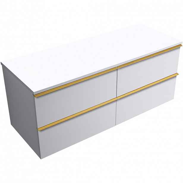 Koupelnová skříňka Velora - bílá matná, úchytka zlatá + deska pod umyvadlo Navira Slim - 18 mm - 120x54,8x46,5 cm
