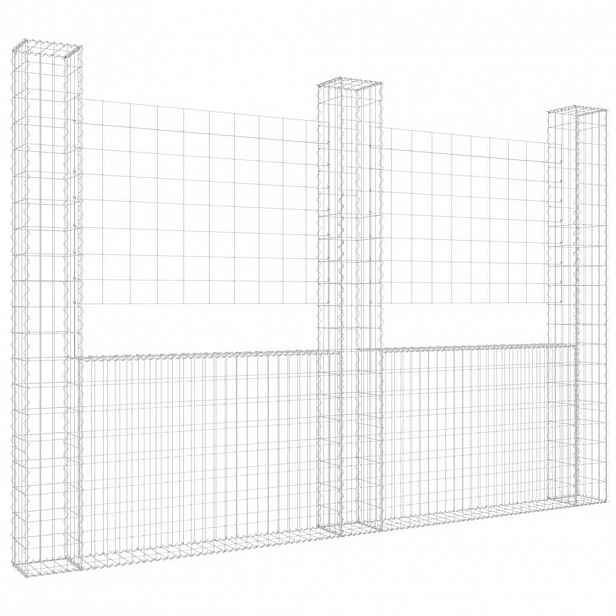 vidaXL Gabionový koš ve tvaru U se 3 sloupky železo 260 x 20 x 200 cm