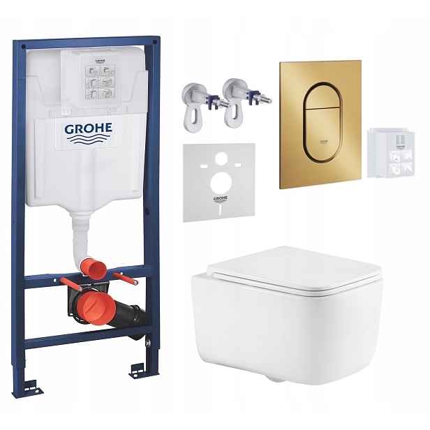 Grohe Wc stojan Rapid s mísou Alba Style tlačítko zlatý kartáčovaný