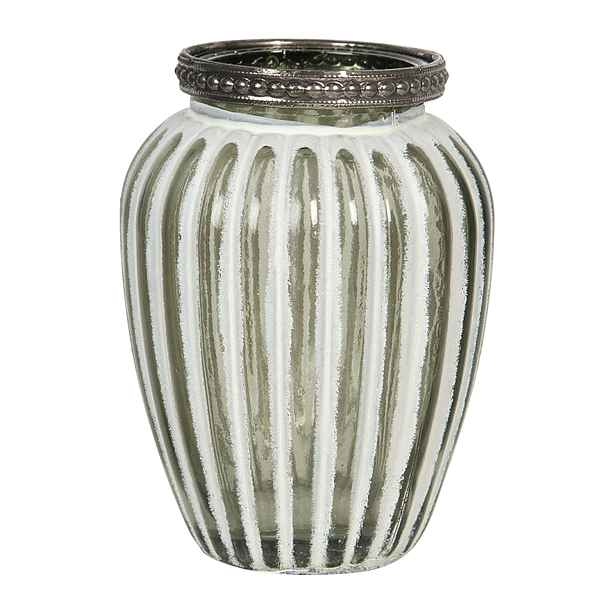Skleněný svícen s kovovou ozdobou Satin - Ø 8*11 cm Clayre & Eef