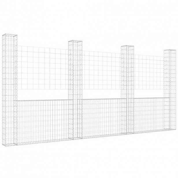 vidaXL Gabionový koš ve tvaru U se 4 sloupky železo 380 x 20 x 200 cm