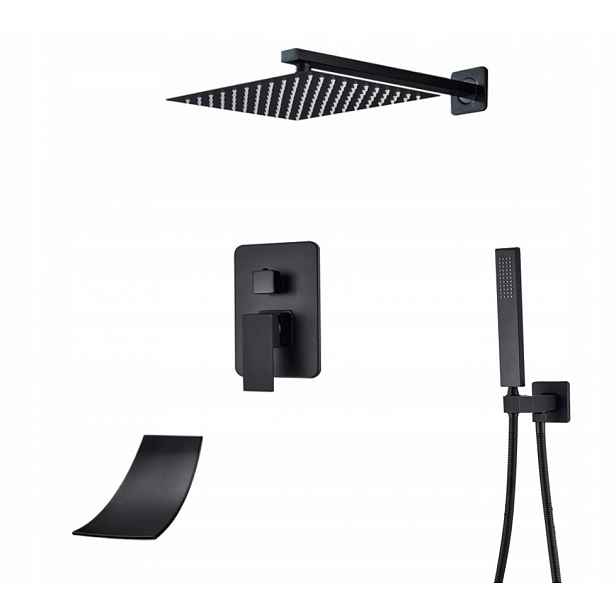 Podomítkový Set Černý Matný Vývod Vodopád Boks 25 CM