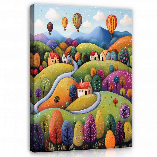 Obraz Krajina Pohádkové Domky Kopce Do Ložnice Obývacího Pokoje Na Plátně 90x60