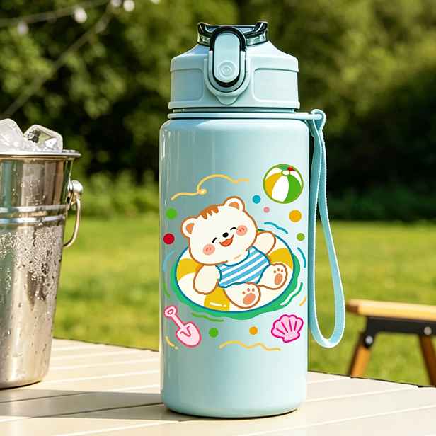 TEMU Přizpůsobitelné jméno - 1 ks Roztomilá plastová láhev na vodu s brčkem, 500 ml, kreslený medvěd, energetický lev, snový hvězdný lev, sladký