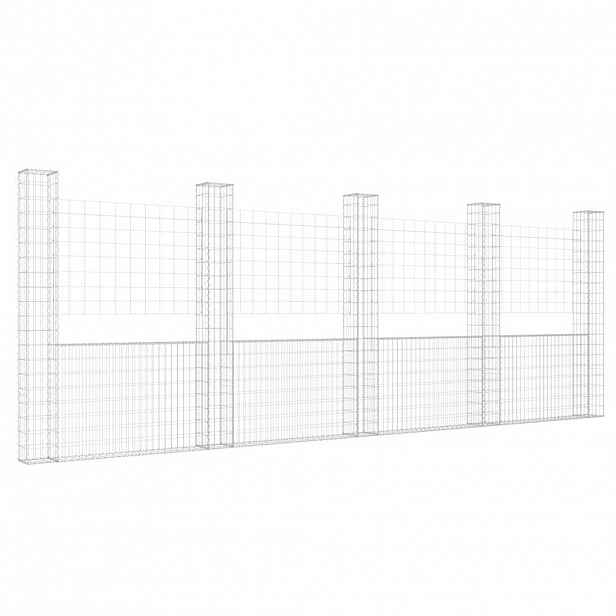 vidaXL Gabionový koš ve tvaru U s 5 sloupky železo 500 x 20 x 200 cm