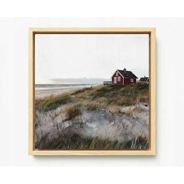 Obraz Rám Americký Box Červený Domek Pláž Skandinávie Dania Fanø 60x60