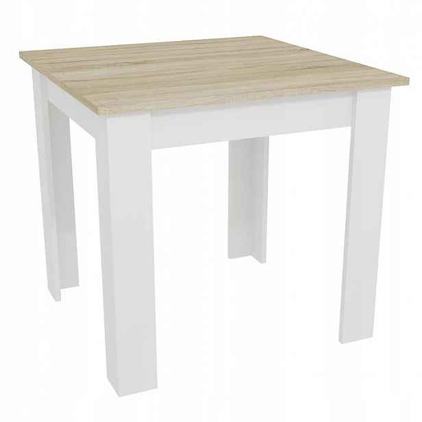 AKCE Bílý jídelní stůl s deskou v dekoru dub sonoma MADO 80x80 II. jakost