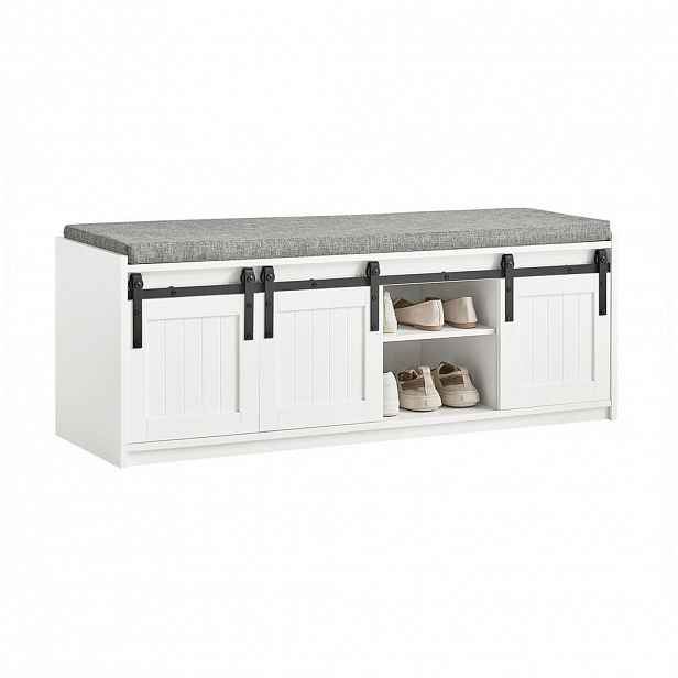 SoBuy BOTNÍK se třemi dveřmi Bílá 120x35x45cm Rustikální