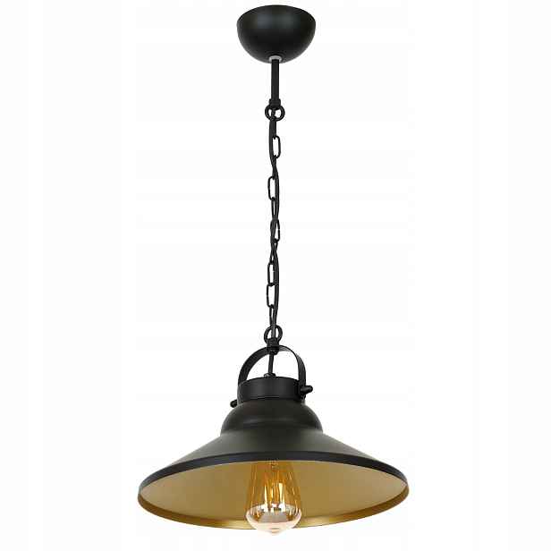 Závěsná retro loftová lampa, černá, zlatá, na řetězu 30 cm Luminex