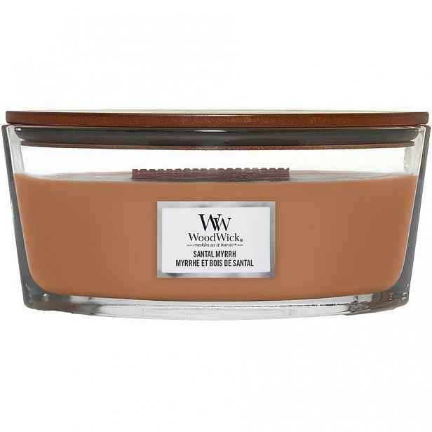 Woodwick Vonná svíčka loď Santal Myrrh, 453 g