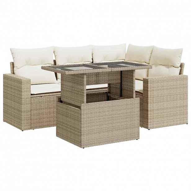 vidaXL 5dílná zahradní sedací souprava s poduškami béžová polyratan