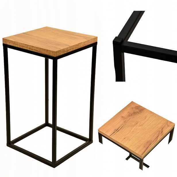 Držák Na Květináč kovový stojan 40 cm stolek s deskou dub craft zlatý černý