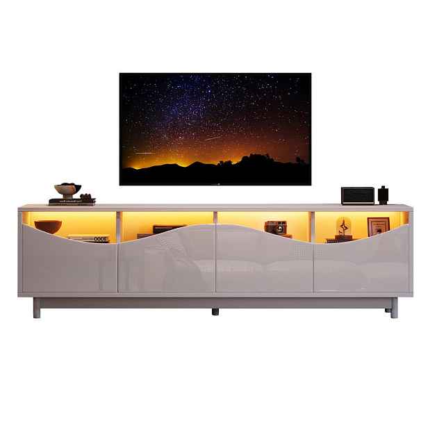 EVRYAE TV STOLEK 175 cm vysoký lesk Bílá sklo LED Bluetooth 60 000 barev Push-Open MDF úložný prostor moderní