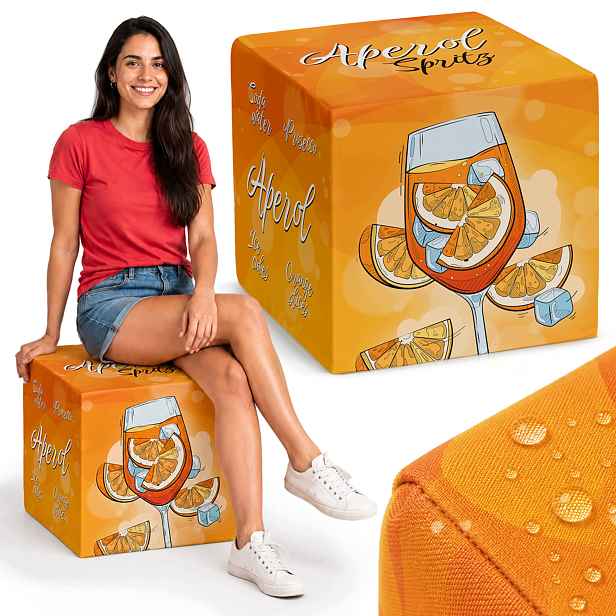 Taburet Kostka 40x40x40 cm Podnožka Čtvercová S Potiskem Aperol Sedadlo