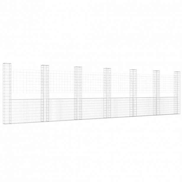vidaXL Gabionový koš ve tvaru U se 7 sloupky železo 740 x 20 x 200 cm