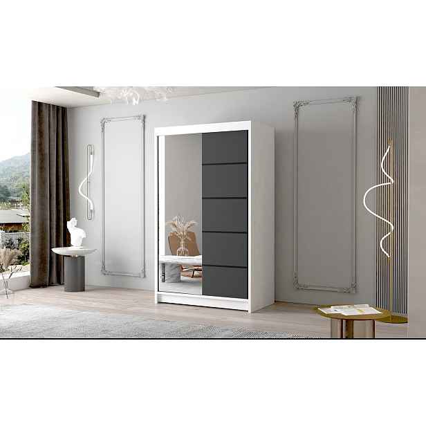 Dvoudveřová skříň se zrcadlem NICA - šířka 120 cm, bílá / černá