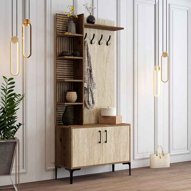 Předsíňová stěna Viyana D - Walnut, Travertine