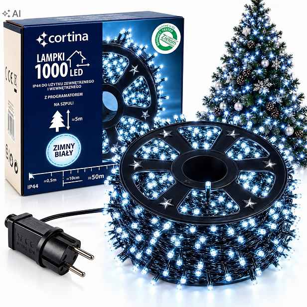 Vánoční Světýlka 1000 Led Venkovní IP44 Studená Bílá