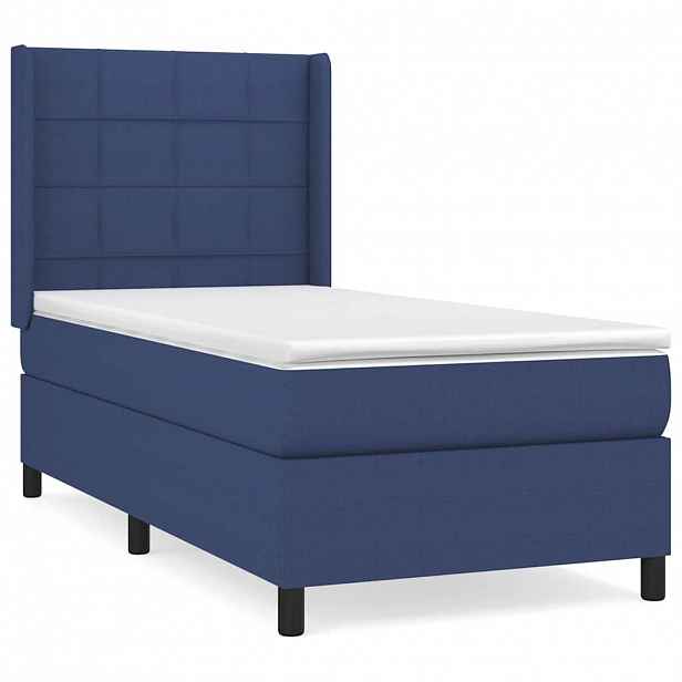 vidaXL Box spring postel s matrací modrá 90x190 cm textil