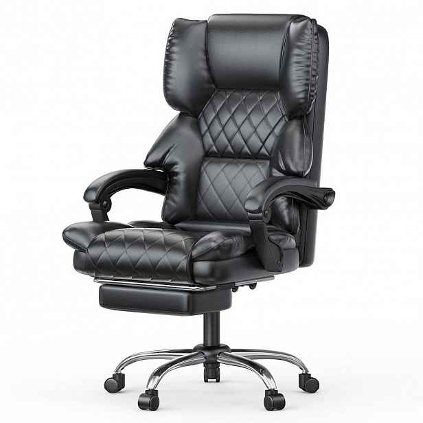 Rattantree KANCELÁŘSKÁ-ŽIDLE pro manažery s opěrkou nohou, ergonomická, PU kůže, nastavitelná výška – Černá