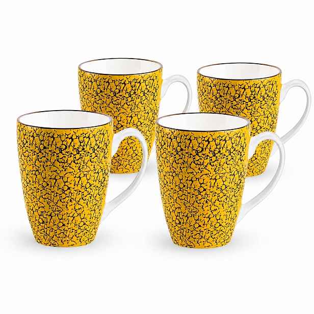 4x Porcelánové hrnky na kávu 450 ml Wilmax Žluté Ručně malované Unikátní