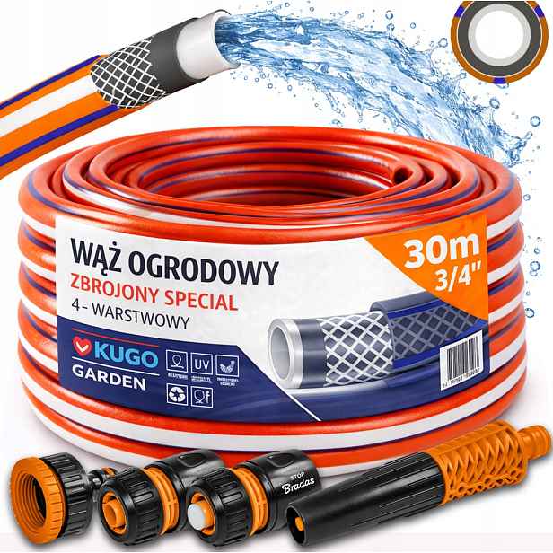 Hadice 3/4" 30 m 4 Vrstvy Speciální Zavlažovač Spojky Sada Bradas