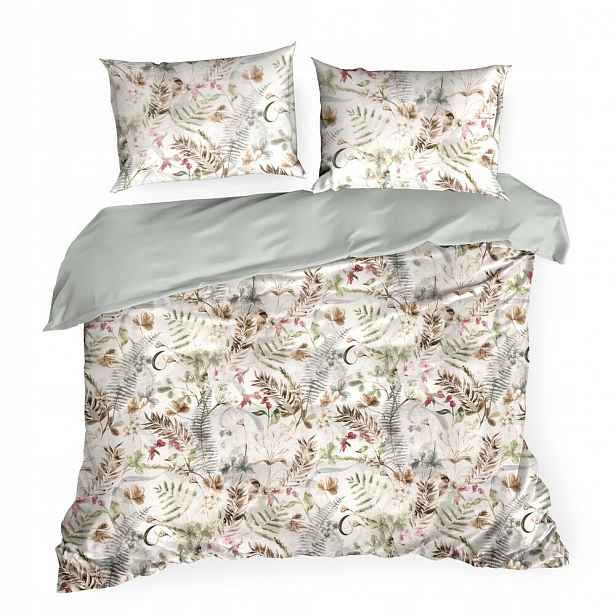 Povlečení Spring 220x200 bílá hnědá světle mátová botanický motiv