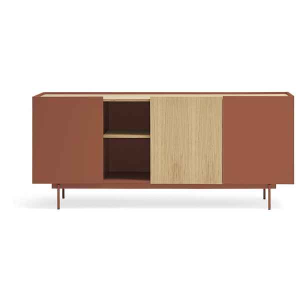 Nízká komoda v dekoru dubu v cihlovo-přírodní barvě 180x78 cm Otto – Teulat