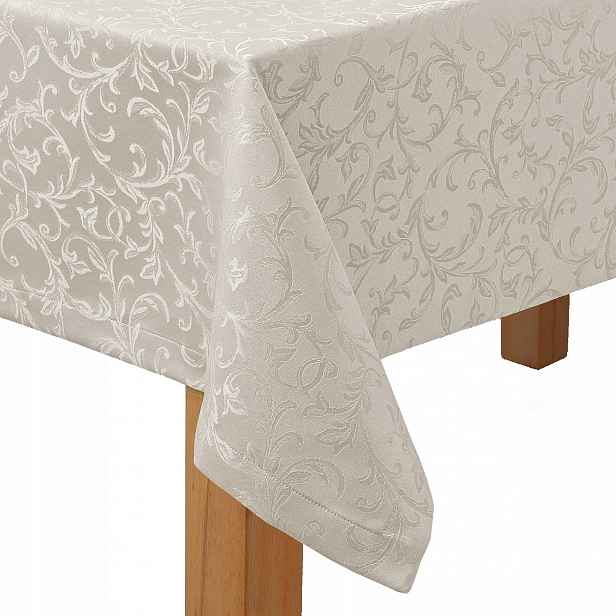 Ubrus odolný proti skvrnám Šedý šitý na 3 cm Akantové listy 140 x 160 cm