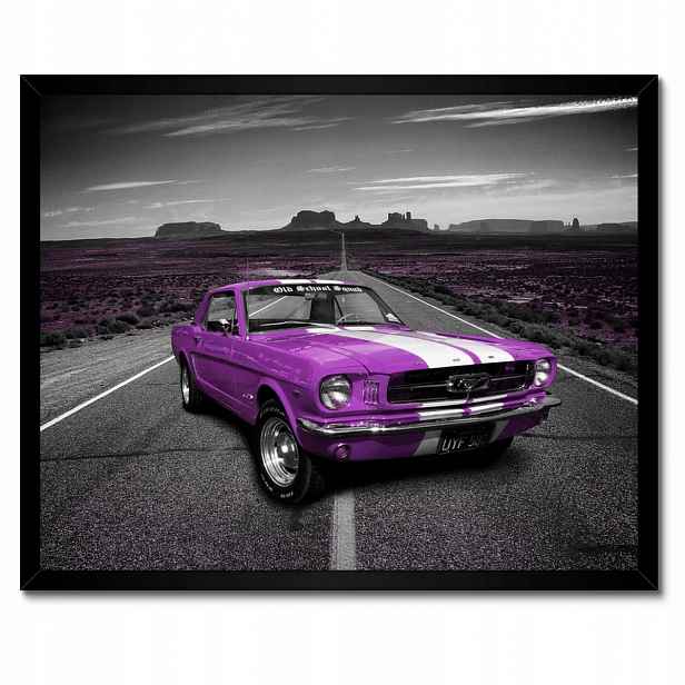Plakáty v rámu 50x40 Fialový Ford Mustang na silnici