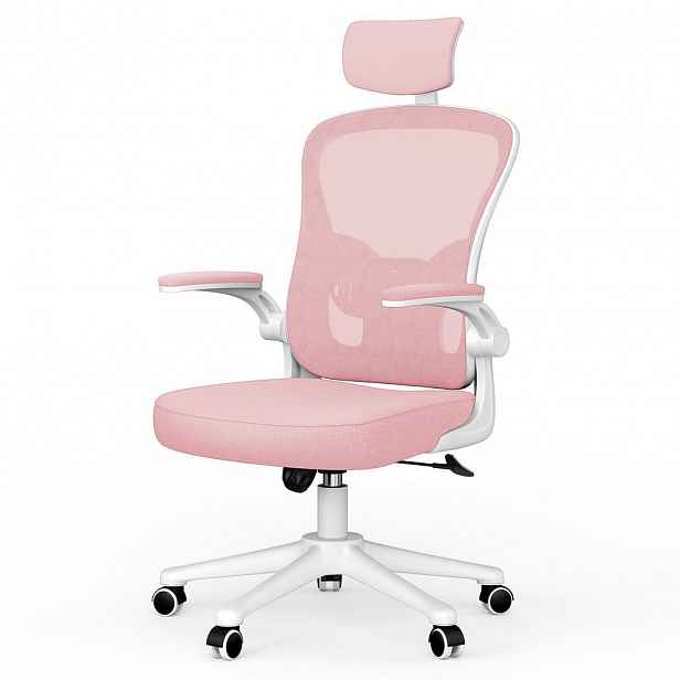Rattantree ERGONOMICKÁ-KANCELÁŘSKÁ-ŽIDLE, nastavitelná výška, sklápěcí opěrky na ruce, hlavová opěrka – Růžová