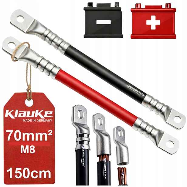 150cm Sada Kabelů 70mm2 2x LgY M8 1,5m Akumulátorů Měnič Napětí 1,5m
