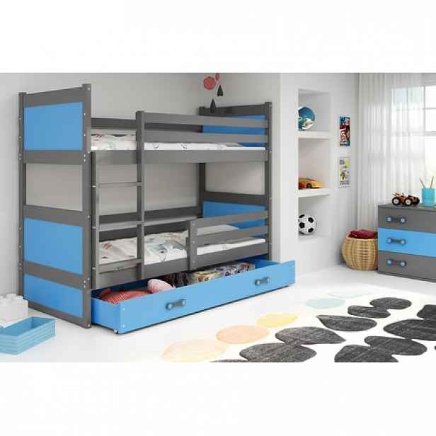 Dětská patrová postel RICO 190x80 cm Šedá Modrá