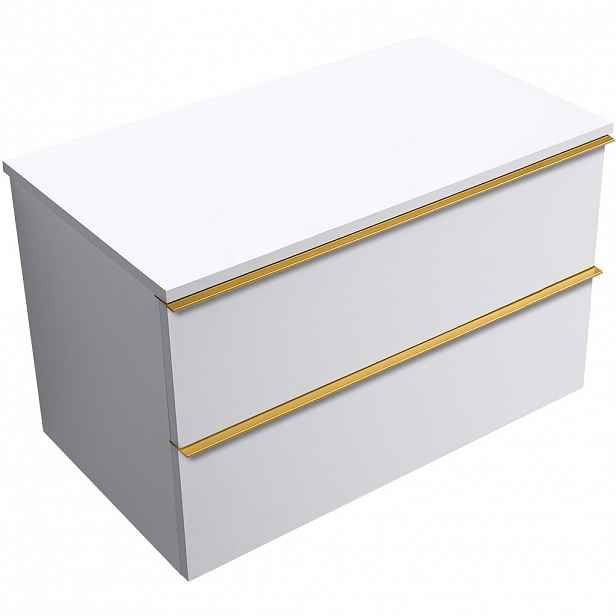 Koupelnová skříňka Velora - bílá matná, úchytka zlatá + deska z lit. mramoru Elanys - 12 mm - bílá matná - 80x54,2x46,5 cm