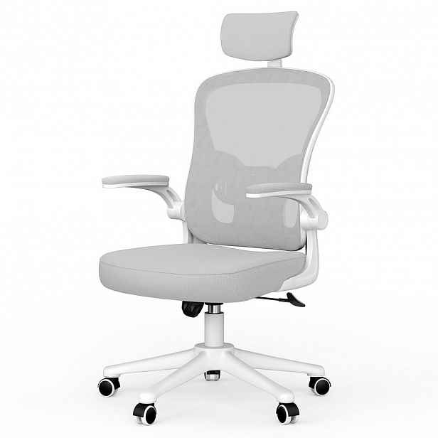 Rattantree ERGONOMICKÁ-KANCELÁŘSKÁ-ŽIDLE, nastavitelná výška, sklápěcí opěrky na ruce, hlavová opěrka – Šedá
