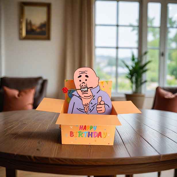 TEMU [Vítky na párty] Humorná pop-up narozeninová karta s poznámkou a obálkou, ideální pro pozvání na narozeninovou oslavu, s vtipným strýcem s