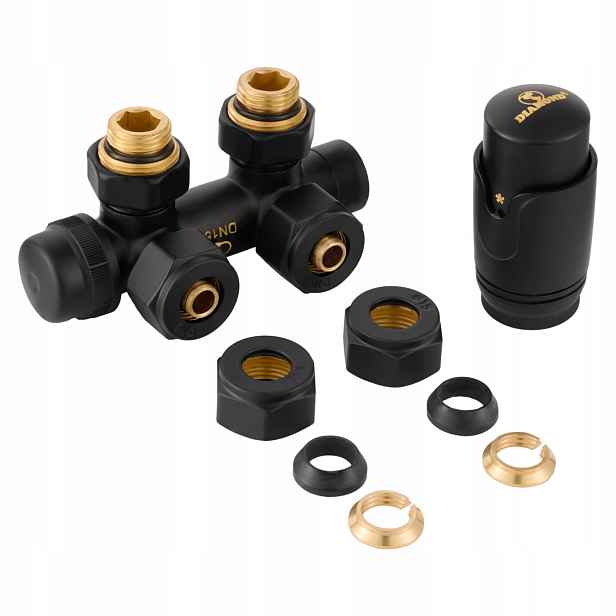 Termostatická Sada Úhlová 1/2" Duoplex Pex 16 mm Černá Diamond