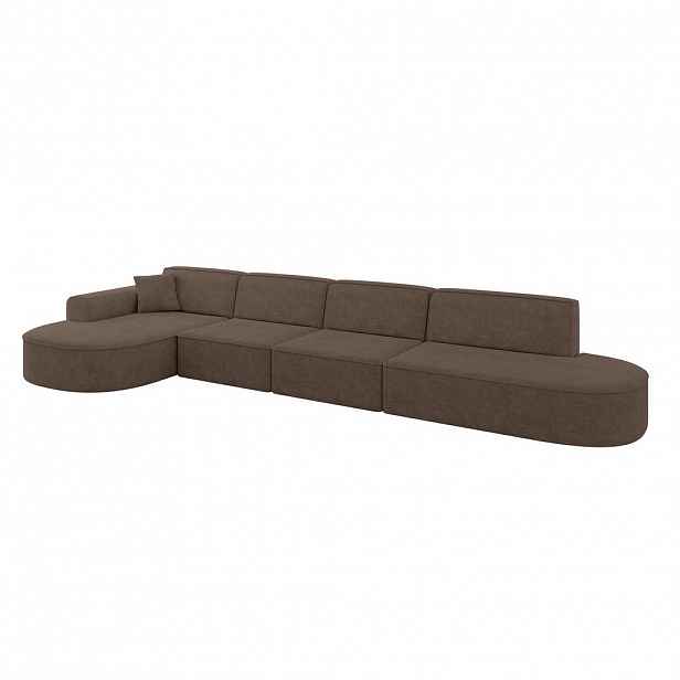 ALTDECOR ROHOVÁ SEDACÍ SOUPRAVA s otomanem vlevo MARI-L3 – 413 x 171 x 79 cm, hnědá barva, velur