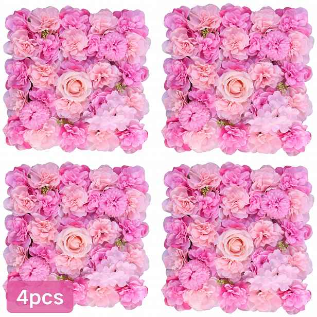 TEMU 4 ks Dvojitě růžové 35X35 cm (13.8X13.8 palců) svatební romantické květinové pozadí na zeď, elegantní pozadí pro svatbu, oslavu, narozeniny