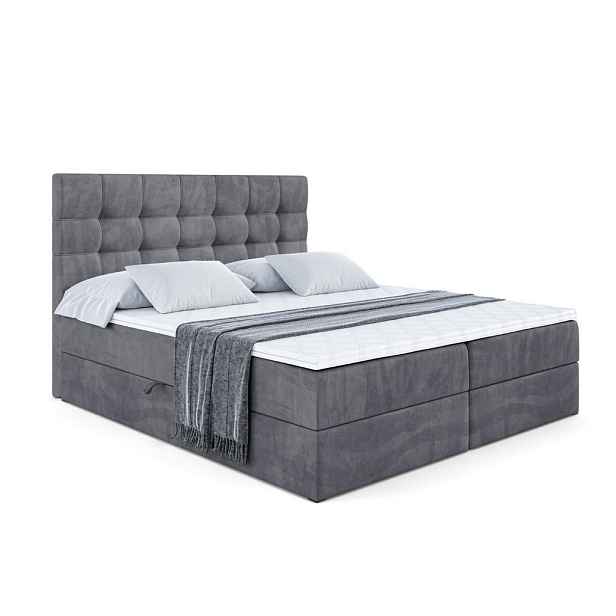 ALTDECOR KONTINENTÁLNÍ POSTEL s matrací H3 - BERO - 200x200 cm Tmavě šedá