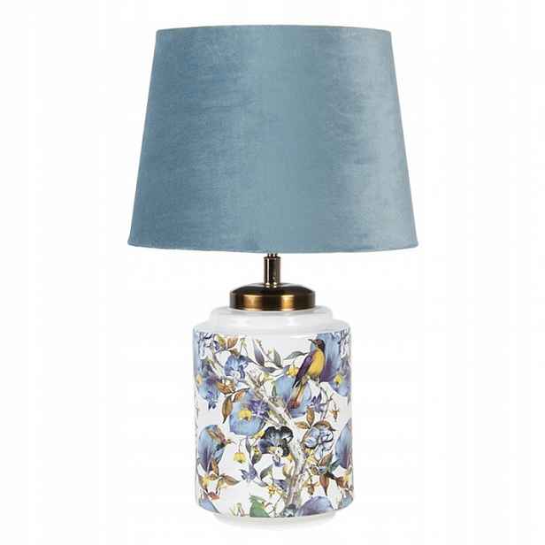 Bílá stolní lampa s obrázkem ptáků a listů na podstavci 25x41 cm