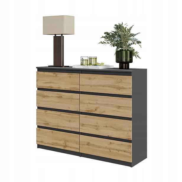Komoda 120 CM Antracit Dub Wotan 8 Zásuvek Obývací Pokoj, Ložnice