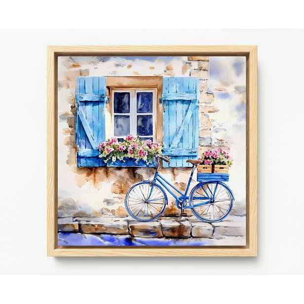 Obraz Rám Americký Box Modrý Kolo Okno Květiny Pohled Pohlednice 60x60