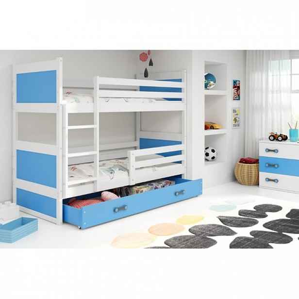 Dětská patrová postel RICO 190x80 cm Bílá Modrá
