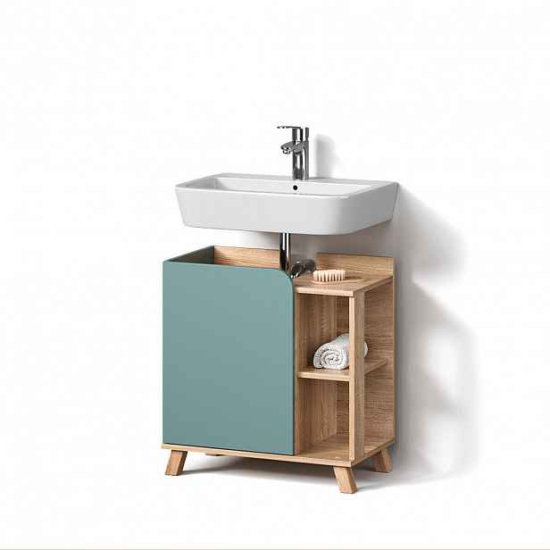 Livinity® TOALETNÍ STOLEK PRO UMYVADLO Marano Modrošedá 60 x 65 cm s dveřmi a otevřenými přihrádkami