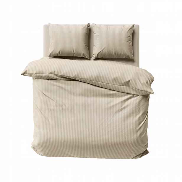 Povlečení damaškové 160x200 béžová písková jednobarevná pruhy 1 cm Pure