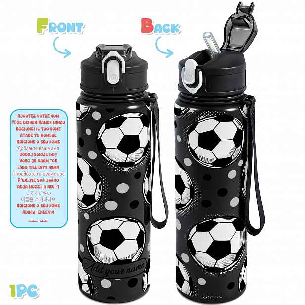 TEMU 1 ks, Personalizovaná fotbalová láhev na vodu s vlastním jménem 25oz/750ml, nepropustný plastový sportovní hrnek, ideální personalizovaný dárek